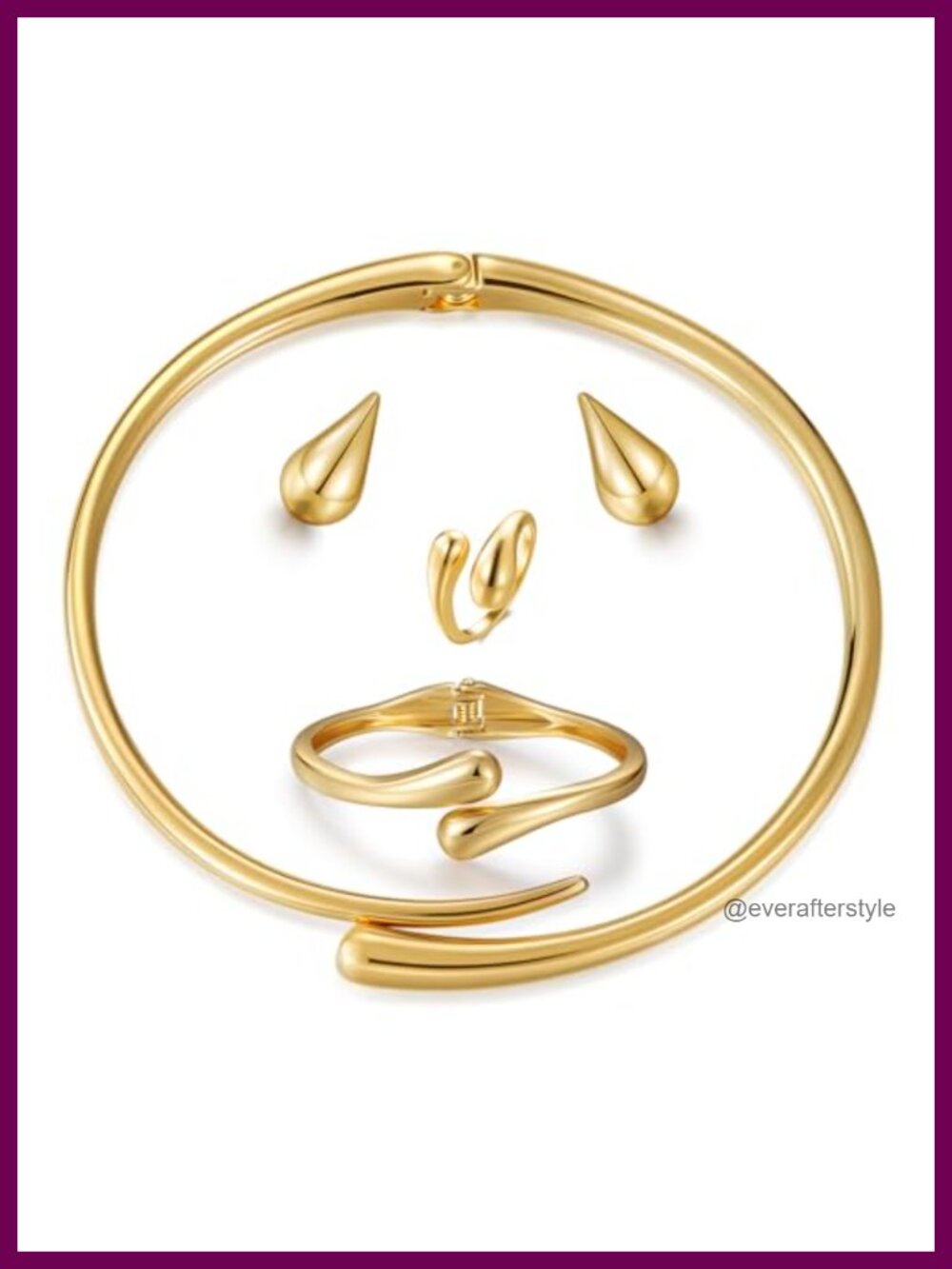Gold Plated Teardrop Necklace Earrings Bracelet Ring Set 4 Pc